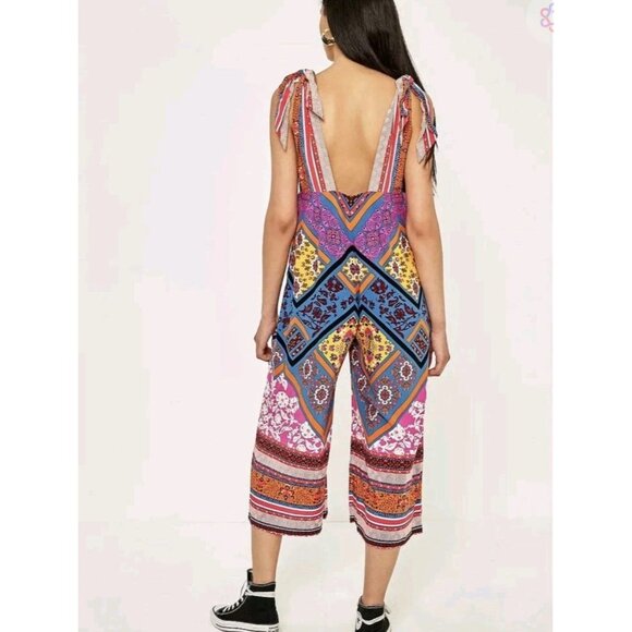Free People Maritzah Jumpsuit Size 2 wide leg cropped BOHO Moroccan colorful - Picture 2 of 13